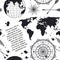 Seamless pattern with vintage globe, compass, world map and wind rose.