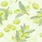 Seamless pattern vintage image of olive branches with olive oil drops . vector illustration