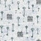 Seamless pattern with vintage keys and old houses