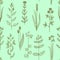 Seamless pattern with vintage original line art meadow plants.