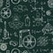 Seamless pattern with vintage science objects. Scientific equipment for physics and chemistry.