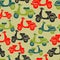 Seamless pattern with vintage scooters