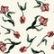 Seamless pattern with vintage tulips. Classic vector wallpaper.