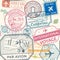 Seamless pattern with visa rubber stamps on passport