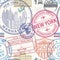 Seamless pattern with visa rubber stamps on passport