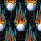 Seamless pattern with volleyball balls and flame.