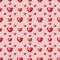 Seamless pattern with volumetric paper hearts red colored. Valentines day background.