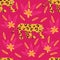 Seamless pattern with walking leopard and tropical flowers. Modern jungle design template for cards, posters, prints, textile.