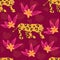 Seamless pattern with walking leopard and tropical flowers. Modern jungle design template for cards, posters, prints, textile.