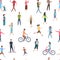 Seamless pattern with walking people. Persons in casual clothes, crowd walks in city. Vector illustration sketch cartoon