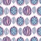 Seamless pattern with walnuts and leaves in modern style. Hand drawn purple pink nuts repeat teture.