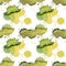 Seamless pattern watercolor abstract yellow, green splash on white. Hand-drawn round stain, line, scribble. Banner