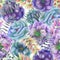 Seamless pattern with the watercolor anemone flowers, fern, leaves and branches
