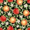 Seamless pattern of watercolor apples, flowers and leaves