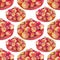 Seamless pattern watercolor apricots or peaches on plate. Red, yellow, orange hand-drawn fruit on white background