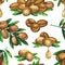 Seamless pattern of watercolor argan plants. Hand painted design