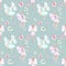 Seamless pattern with watercolor ballet dancers with butterfly wings and flowers