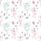 Seamless pattern with watercolor ballet dancers with butterfly wings and flowers