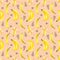 Seamless pattern of watercolor bananas with brush strokes. Isolated bright illustration. Hand painted fruits and drops