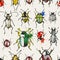 Seamless pattern with watercolor beetles