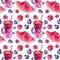 Seamless pattern watercolor berries smoothies cocktail watermelon, raspberry, blueberry on white. Fresh summer food. Art