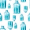 Seamless Pattern of Watercolor Big Blue Bottle