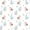 Seamless pattern of the watercolor birds and forest plants