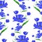 Seamless pattern with watercolor blue cornflower