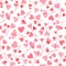 Seamless pattern with watercolor branches with pink and red heart shaped leaves isolated on white background. Useful