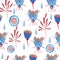 Seamless pattern with watercolor butterfly, branches and flowers