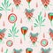 Seamless pattern with watercolor butterfly, flowers and branches