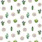 Seamless pattern of watercolor cactus. Colorful illustration isolated on white. Hand painted template perfect for kids wallpaper