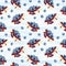 Seamless pattern with watercolor cheesecake and blueberry on striped background