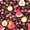Seamless pattern with watercolor cherries, pears, watermelon