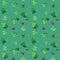 Seamless pattern with watercolor clover and ladybugs. Spring decor with green grass and bugs