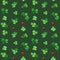 Seamless pattern with watercolor clover and ladybugs. Spring decor with green grass and bugs