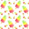 Seamless pattern with watercolor colorfull popsicles on white background