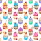 Seamless pattern with watercolor cupcakes.