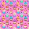 Seamless pattern with watercolor cupcakes.