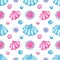 Seamless pattern with Watercolor cupcakes. Bright Sweets for Birthday postcard, Greeting card. Background  for holiday and party.