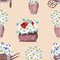 Seamless pattern with watercolor daisy bouquets