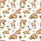 Seamless pattern with watercolor deers, baby deers and floral elements