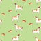 Seamless pattern with watercolor dog. Hand drawn illustration is isolated on green. Painted Jack Russell Terrier