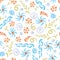 Seamless pattern of watercolor doodle sketches of various abstract decorative design elements