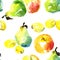 Seamless pattern with watercolor drawing fruits