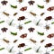 Seamless pattern with watercolor drawing insects