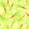 A seamless pattern with watercolor drawings of orange spring carrot sprouts. Hand painted illustration with watercolour vegetables