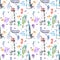 Seamless pattern with watercolor elements to the marine theme