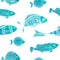 Seamless pattern with watercolor fish. Doodle