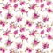 Seamless pattern with watercolor floral bouquets in crimson, brown and golden colors